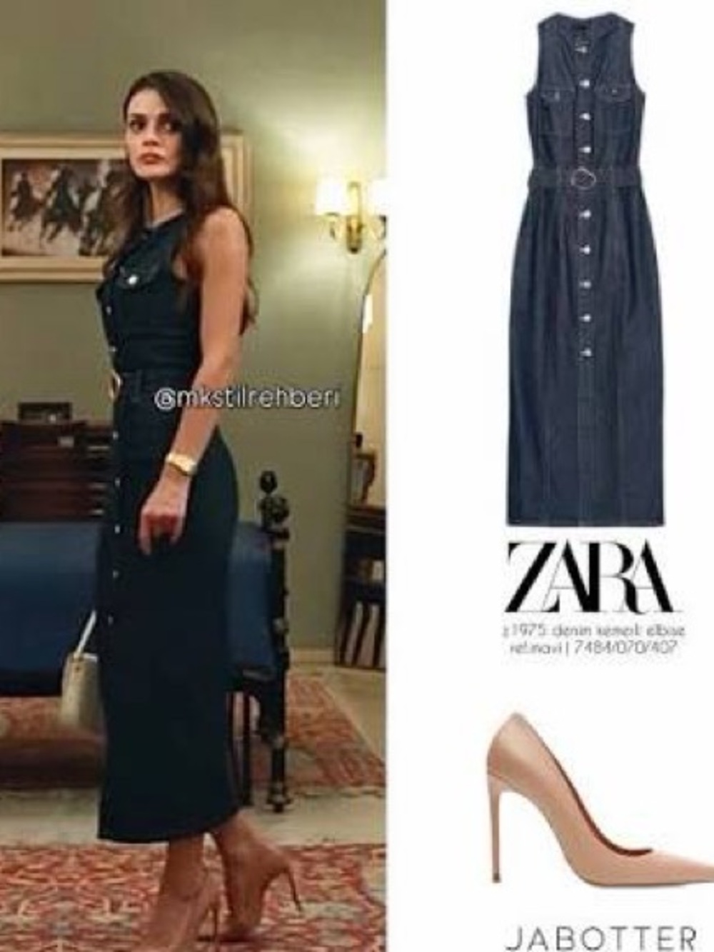 NWT Zara Z1975 Belted Dark Denim Midi Dress w Gold Button Western Utility Sz M - Picture 8 of 10